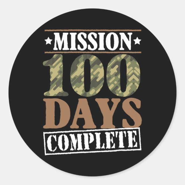Pegatina Redonda Nivel 100 Días De Misión Escolar Completar Juegos  (Anverso)
