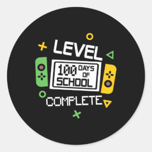 Pegatina Redonda Nivel 100 Días Escolares Completaron Video Gamer B