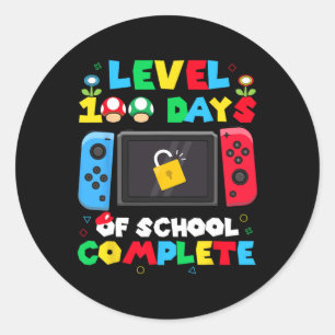 Pegatina Redonda Nivel 100 Días Escolares Juego De Video Jugador Co