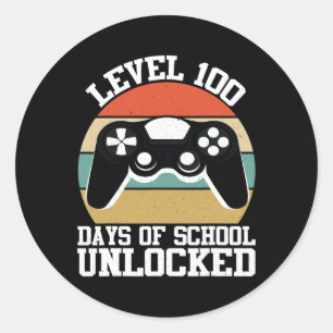 Pegatina Redonda Nivel 100 Días Escolares Juego De Video Jugador Co
