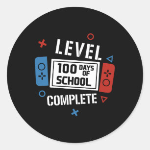 Pegatina Redonda Nivel 100 Días Escolares Para Niños De Videojuegos