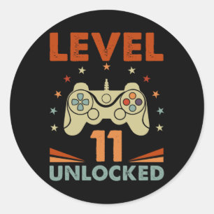 Pegatina Redonda Nivel 11 Video Gamer desbloqueado 11 cumpleaños 11
