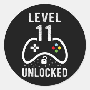 Pegatina Redonda Nivel 11 Videojuego desbloqueado 11º regalo de cum
