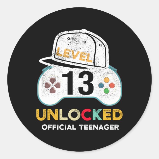 Pegatina Redonda Nivel 13 Funcionario Desbloqueado Nager 13Th Gamer (Anverso)