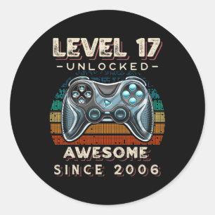 Pegatina Redonda Nivel 17 Videojuego desbloqueado 17 cumpleaños 17 