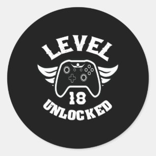 Pegatina Redonda Nivel 18 Desbloqueado 18 Cumpleaños Gaming 18 Cump