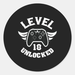 Pegatina Redonda Nivel 18 Desbloqueado 18 Juegos de Cumpleaños 18 C