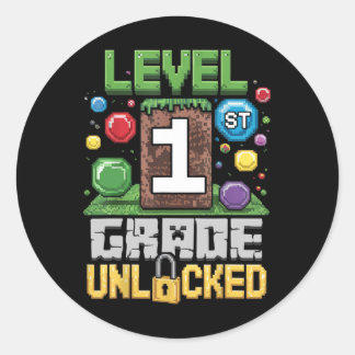 Pegatina Redonda Nivel 1er Grado Desbloqueado Videojuego Primer Día