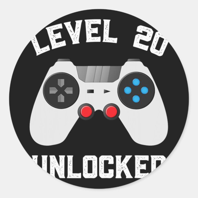 Pegatina Redonda Nivel 20 Desbloqueado Gracioso 20 Aniversario Boda (Anverso)