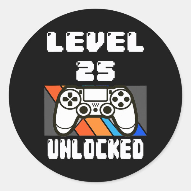 Pegatina Redonda Nivel 25 Videojuego desbloqueado 25º regalo de cum (Anverso)