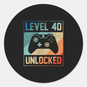 Pegatina Redonda Nivel 40 Desbloqueado 40º Videojugador Cumpleaños