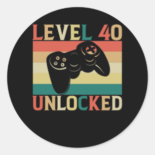 Pegatina Redonda Nivel 40 Video Gamer desbloqueado 40 cumpleaños