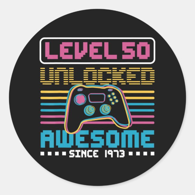 Pegatina Redonda Nivel 50 desbloqueado increíble desde el nacimient (Anverso)