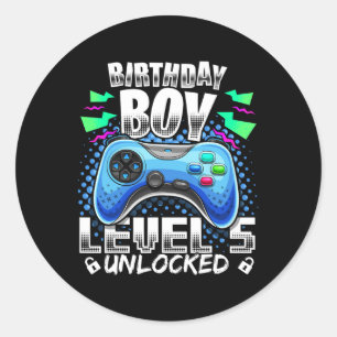 Pegatina Redonda Nivel 5 Desbloqueado Videojuego Cumpleaños 5 Gamer