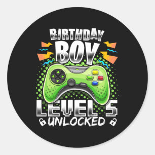 Pegatina Redonda Nivel 5 Desbloqueado Videojuego Cumpleaños 5 GIF p