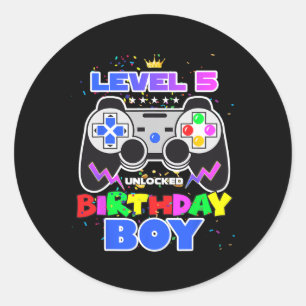 Pegatina Redonda Nivel 5 Desbloqueado Videojuego Cumpleaños Niño Ju
