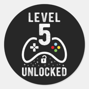 Pegatina Redonda Nivel 5 Videojuego desbloqueado 5º regalo de cumpl
