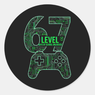 Pegatina Redonda Nivel 67 días de escuela desbloqueado Gamer Video