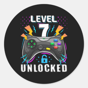 Pegatina Redonda Nivel 7 Desbloqueado Videojuego Cumpleaños 7 Gif p