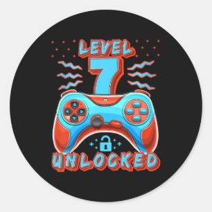 Pegatina Redonda Nivel 7 Videojuego desbloqueado 7º Jugador de cump