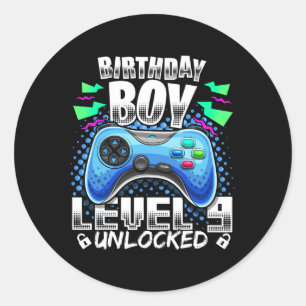Pegatina Redonda Nivel 9 Desbloqueado Videojuego Cumpleaños 9 Gif p
