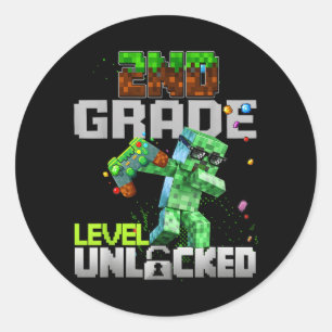 Pegatina Redonda Nivel de 2do Grado Desbloqueado Juego de Pixel de 