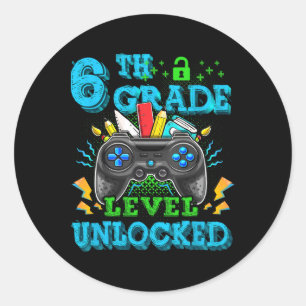 Pegatina Redonda Nivel de 6º grado desbloqueado videojuego vuelta a