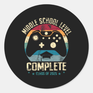 Pegatina Redonda Nivel de escuela intermedia Gamer completo Cl de g