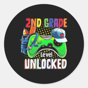 Pegatina Redonda Nivel De Grado Desbloqueado De Nuevo A Escolar Vid