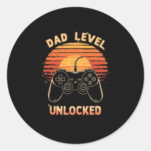Pegatina Redonda Nivel de Papá Desbloqueado Divertido Retro Jugador