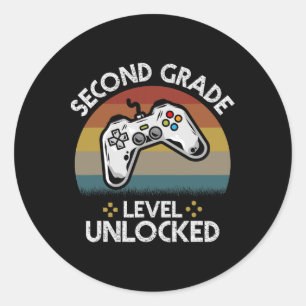Pegatina Redonda Nivel de segundo grado desbloqueado Videojuego Byc