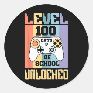 Pegatina Redonda Nivel Retro 100 Días De Escuela Niños Jugadores De