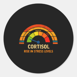 Pegatina Redonda Niveles de cortisol bajos divertidos meme v Nivele