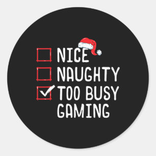 Pegatina Redonda Niza lista de Navidades de juegos demasiado ocupad