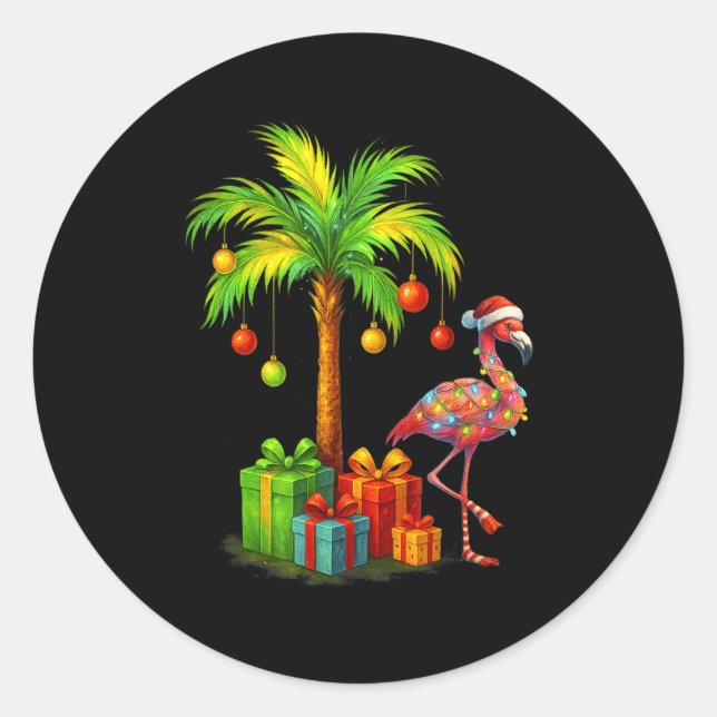 Pegatina Redonda Nk Flamingo Christmas Palm Tree Trocal Xmas  (Anverso)