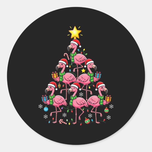 Pegatina Redonda Nk Flamingo Christmas Tree Santa Flamingo Holiday  (Anverso)