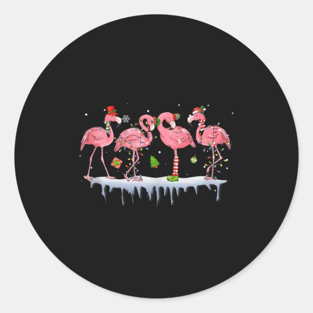 Pegatina Redonda Nk Flamingo Hat Santa Merry Christmas Lights Women (Anverso)