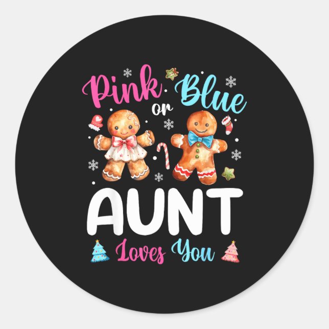 Pegatina Redonda Nk Or Blue Aunt Loves You Gender Reveal Christmas  (Anverso)