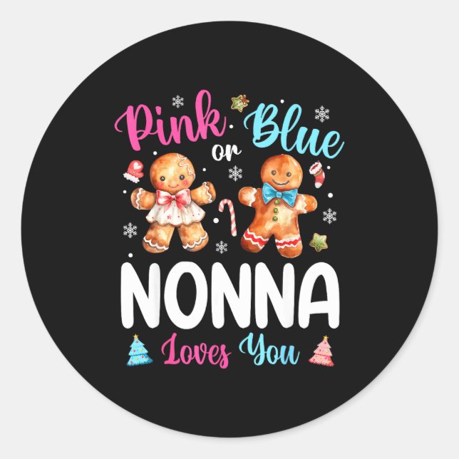 Pegatina Redonda Nk Or Blue Nonna Loves You Gender Reveal Christmas (Anverso)