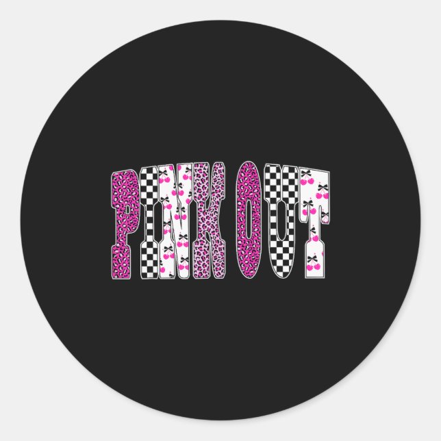 Pegatina Redonda Nk Out Leopard Checkered Breast Cancer Football Ga (Anverso)