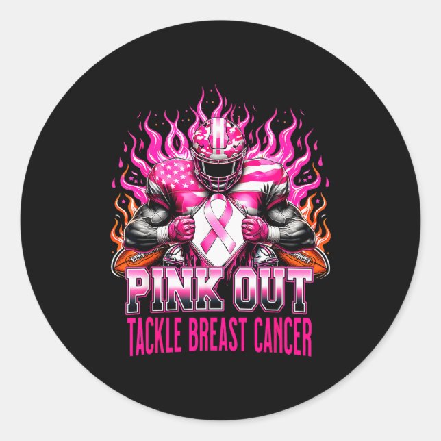 Pegatina Redonda Nk Out Tackle Football Breast Cancer Awareness Men (Anverso)