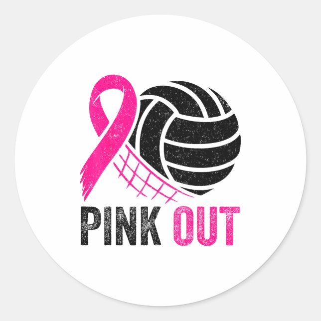 Pegatina Redonda Nk Out Volleyball Breast Cancer Awareness Nk Ribbo (Anverso)