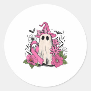 Pegatina Redonda Nk Ribbon Floral Ghost Witch Cancer Awarene