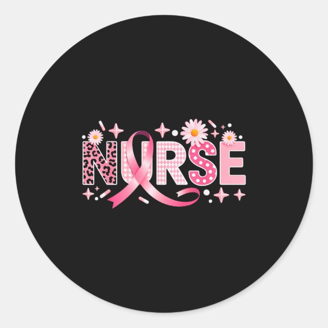 Pegatina Redonda Nk Ribbon Stethoscope Nurse Life Breast Cancer Awa (Anverso)