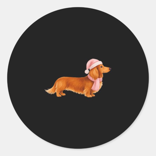 Pegatina Redonda Nk Santa Red Long Haired Dachshund Christmas  (Anverso)