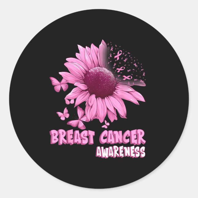Pegatina Redonda Nk Sunflower Breast Cancer Awareness Ribbon In Oct (Anverso)