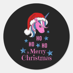 Pegatina Redonda Nk Unicorn Santa Feliz Navidad 