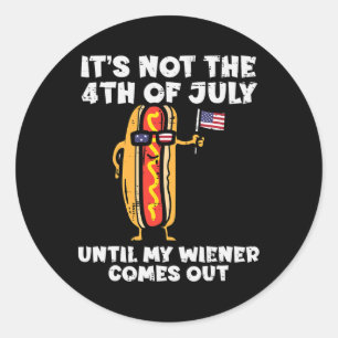 Pegatina Redonda No 4 de julio Wiener Hotdog American Flag Patrioti