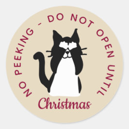 Pegatina Redonda No Abrir Hasta Navidad Gatito Kitty Peekaboo