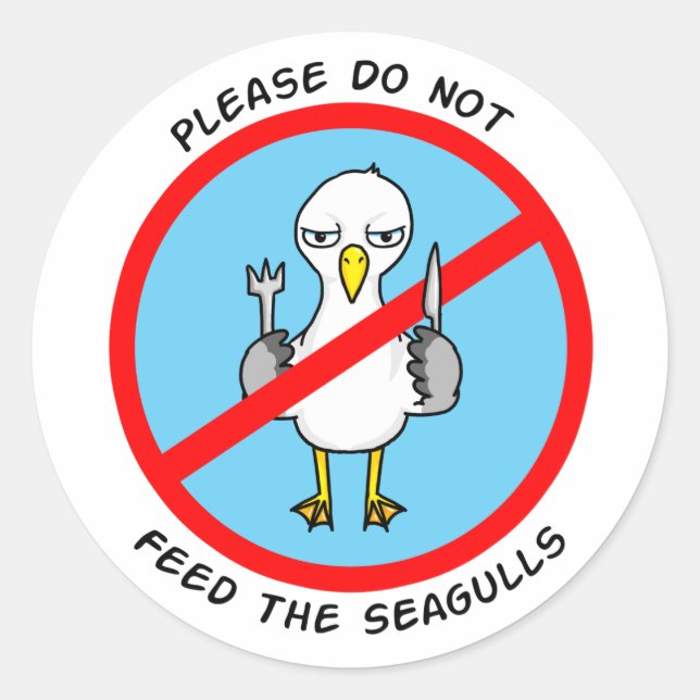 Pegatina Redonda No alimente a las gaviotas (Anverso)